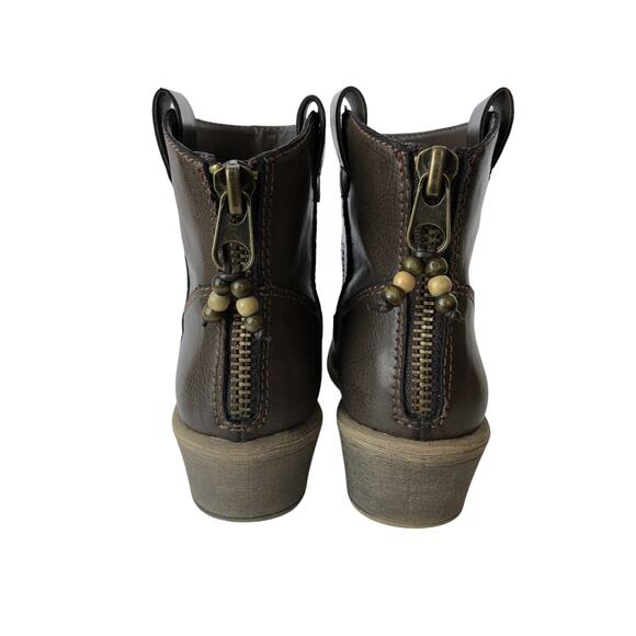Womens American Rag Western Style Ankle Boot with Beaded Zip Back Brown 8M - Picture 4 of 11